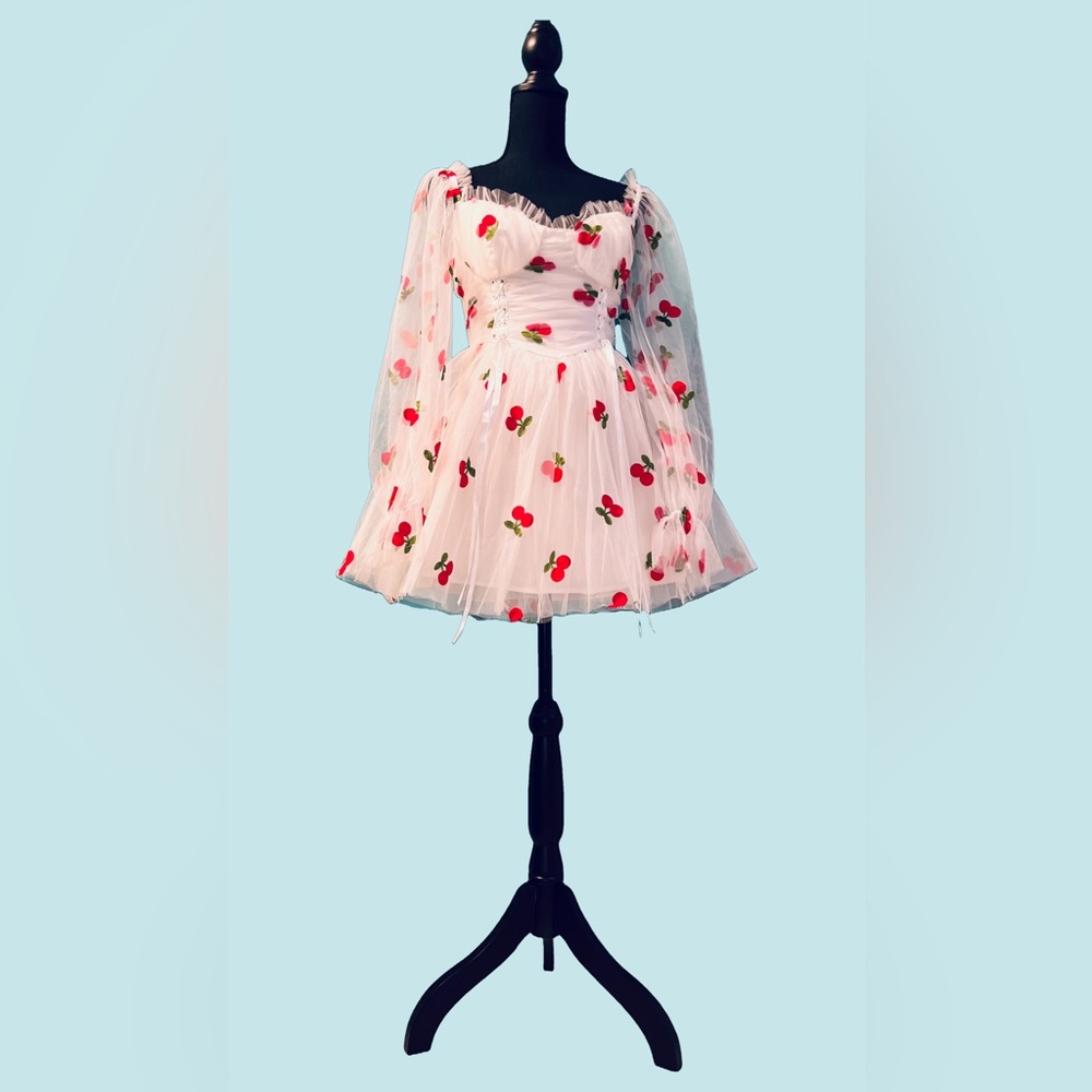 DOLLS KILL / SUGAR THRILLZ Babydoll Chiffon with Cherries Dress